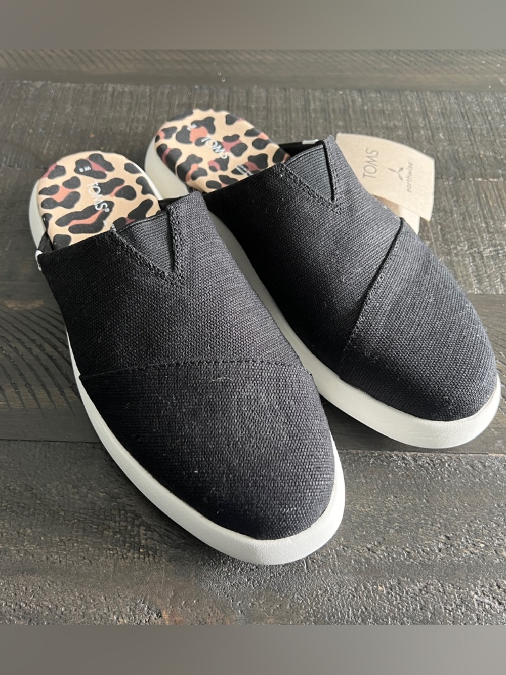 TOMS Alpargata Mule Women’s Size 9 Black Slip On Shoes Leopard Insole Comfort